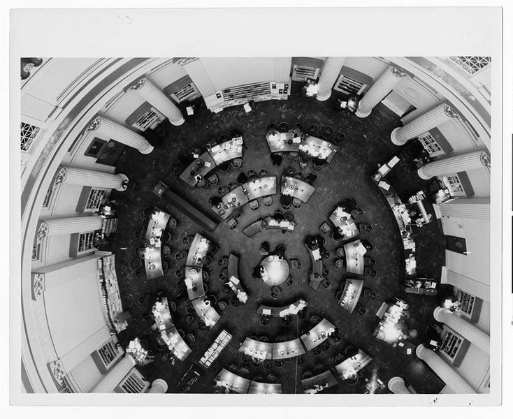 The Barker Library reading room as seen from above in the 1930s.