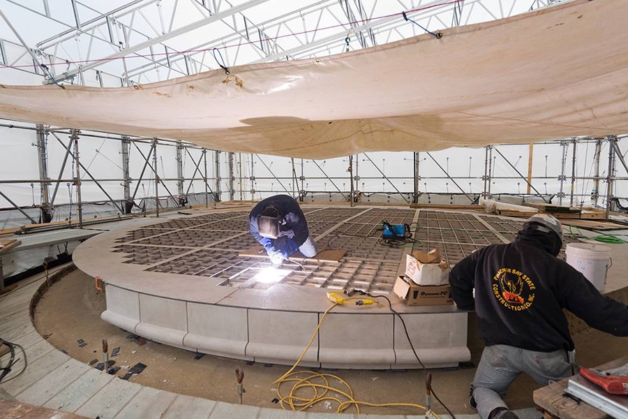 Staging on the Great Dome with protective tarpaulin tent.