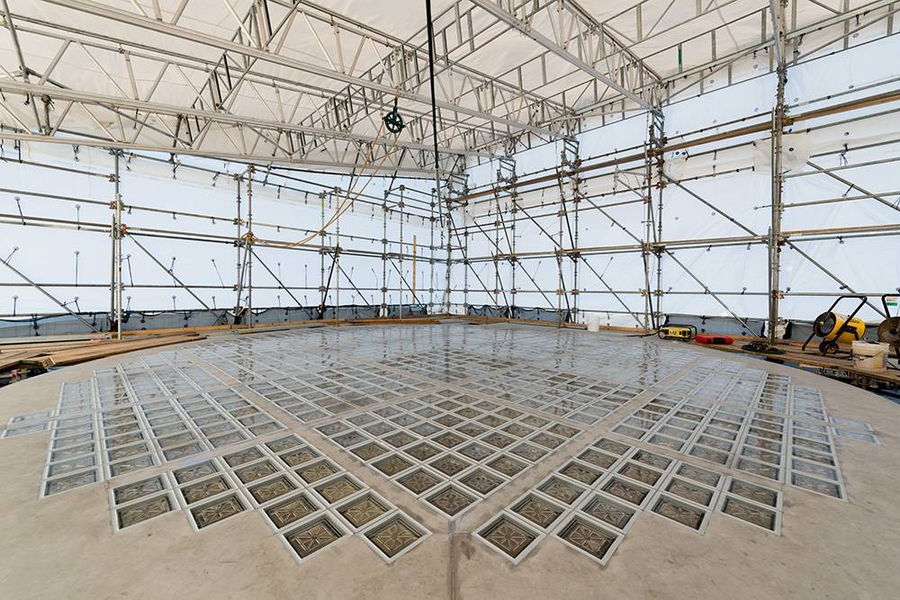 The completed glass block skylight.