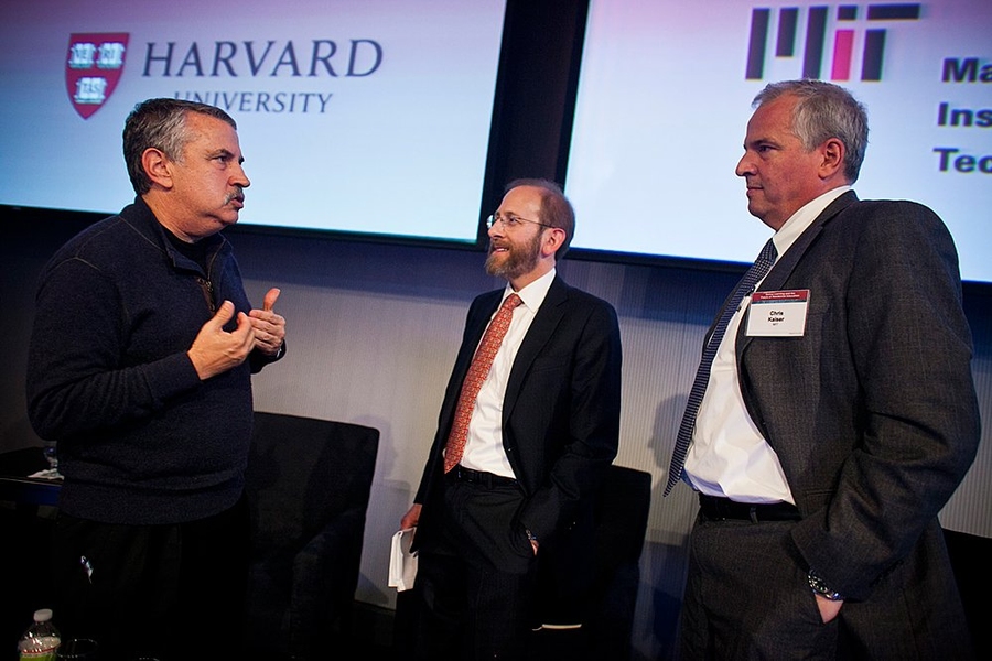 At the summit's final session, <i>New York Times</i> columnist Thomas Friedman shared the stage with the provosts of Harvard and MIT, Alan Garber and Chris Kaiser.
