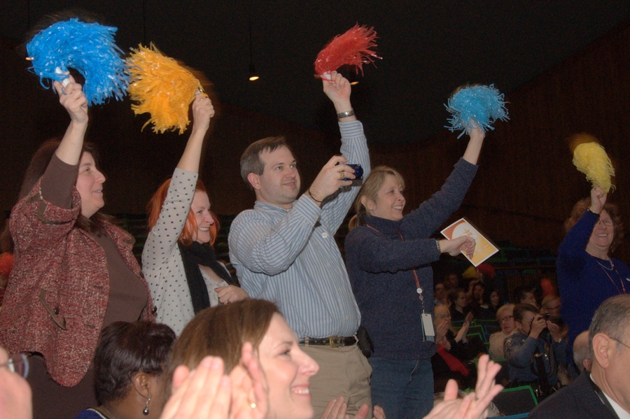The audience in the Kresge Auditorium cheers for the 2013 recipients.