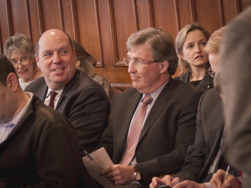 Associate Provost and Professor of Electrical Engineering Martin Schmidt (left) and Tyler Jacks, director of the David H. Koch Institute for Integrative Cancer Research.