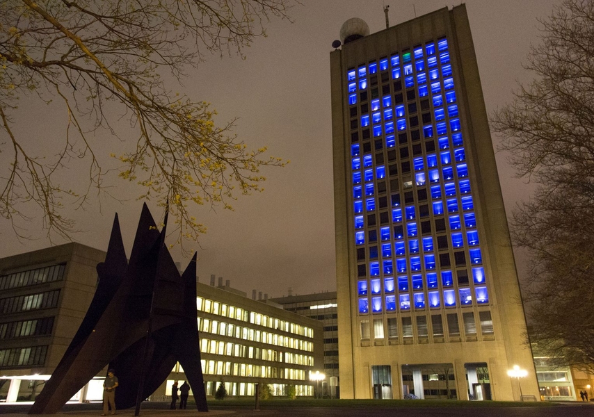 The Green Building, as taken on Friday, April 19, at 10:30 p.m.
