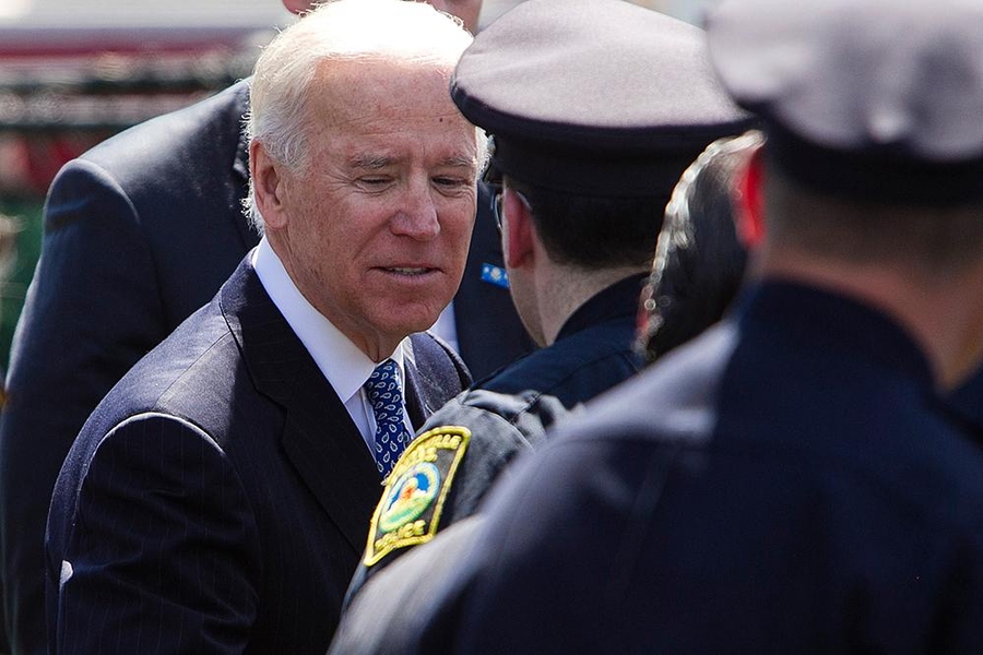 Vice President Joe Biden spoke with law enforcement officials at the service.