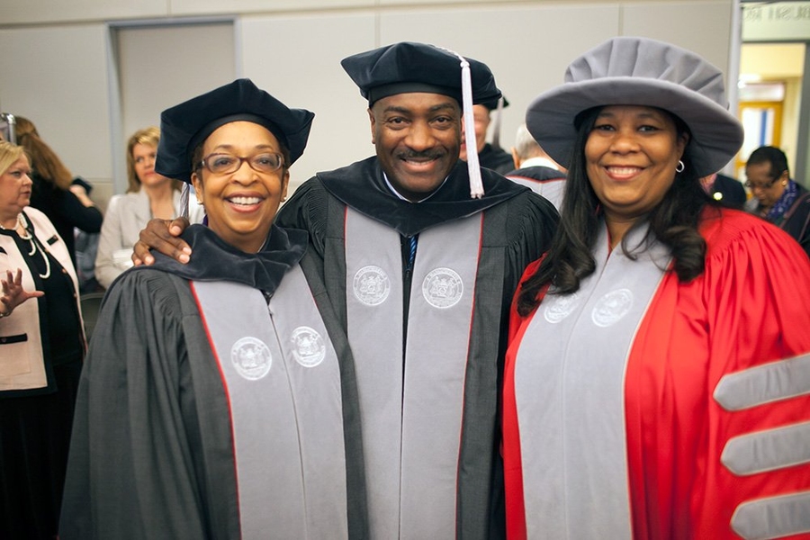 MIT leadership and dignitaries gathered prior to the ceremony to get ready in their regalia.