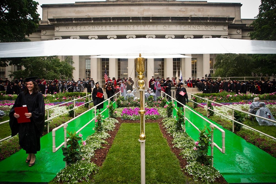 Graduates entered the stage on Killian Court from both sides to receive their degrees.