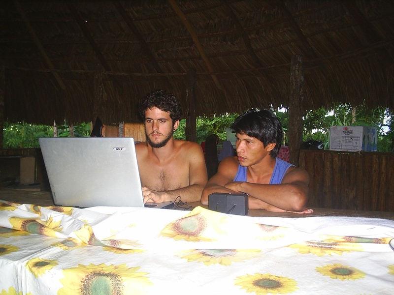 Transcribing narratives with a team member.