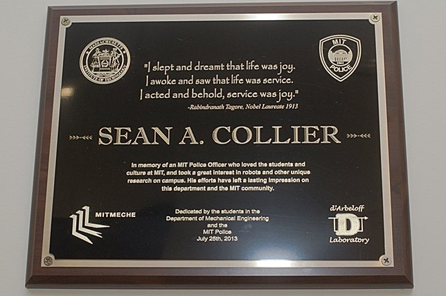 A close-up of the plaque honoring Officer Collier.