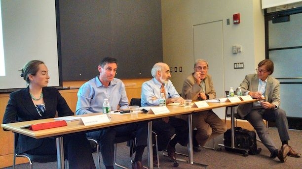 The panel at the Sept. 10 launch event featured (from left) Leslie Hook, Michael Greenstone, John Sterman, Ignacio Pérez-Arriaga and Robert Stoner