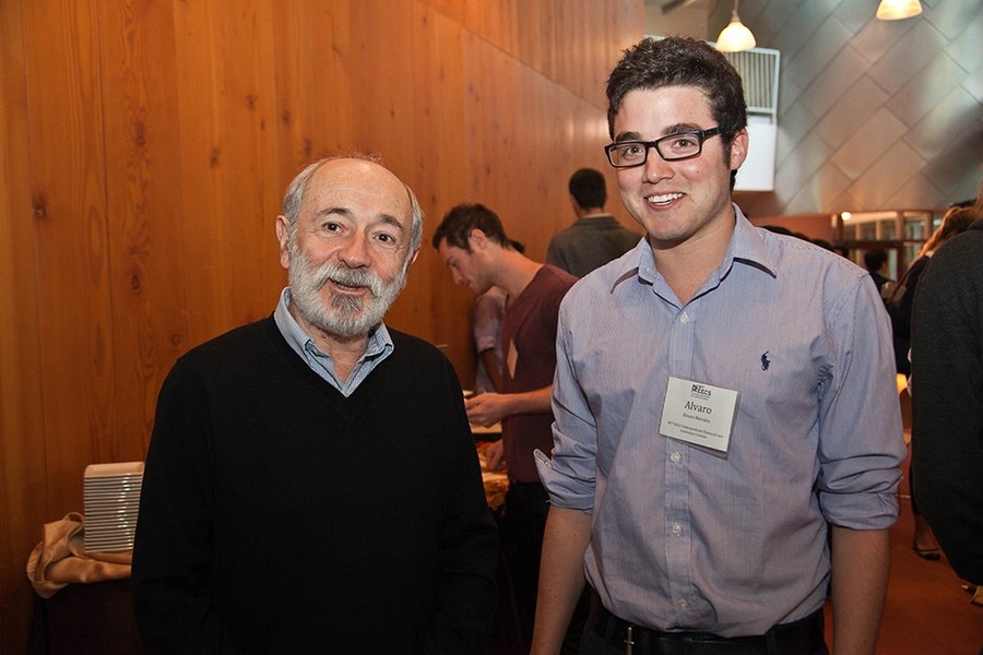 Professor Boris Katz with his SuperUROP advisee Alvaro Morales at the reception.