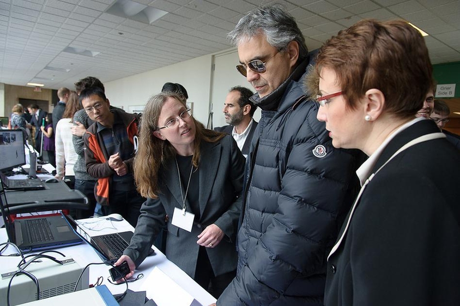Bocelli reviews new technologies intended to assist people who are blind and visually impaired.