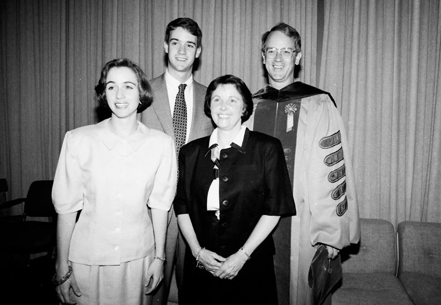 Charles and Rebecca Vest with their children, John and Kemper, on May 10, 1991, the day Charles was inaugurated as MIT's 15th president.