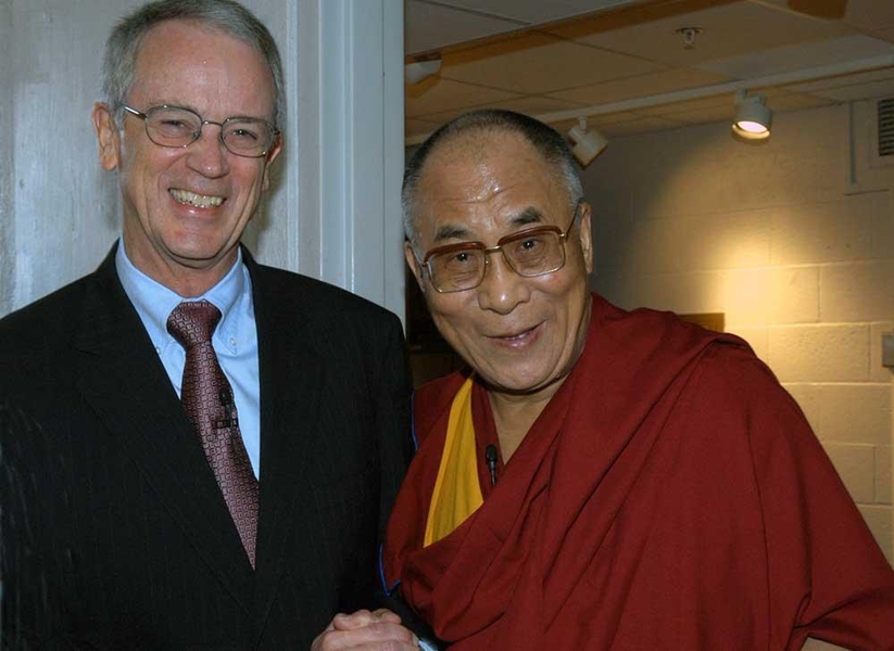 Charles M. Vest with the Dalai Lama during a September 2003 visit.