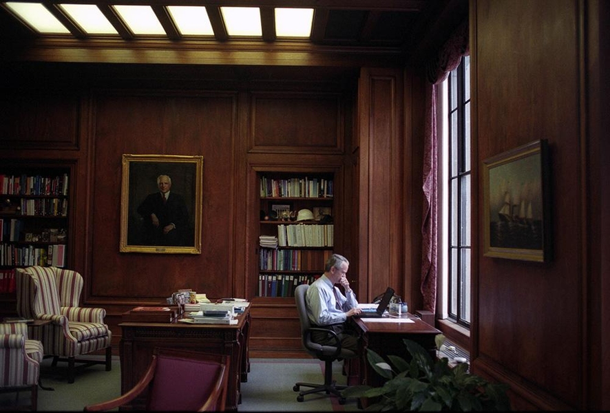 Charles M. Vest at work in the president's office at MIT.