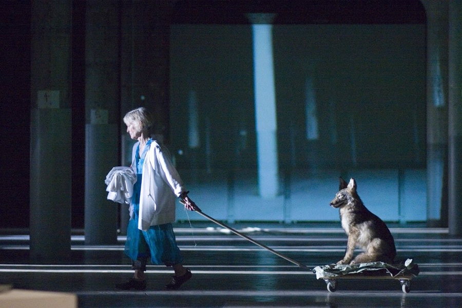 Joan Jonas in "The Shape and the Scent of the Feel of Things" performance at Dia Beacon, 2005.