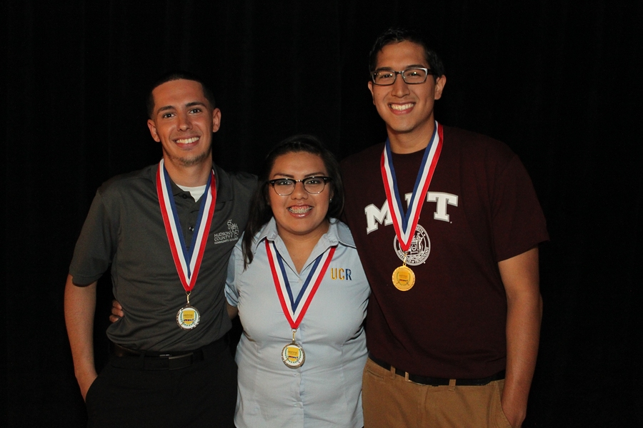MIT senior Ernesto Ramirez (right) with two other contestants from the "Hispanic College Quiz" show.
