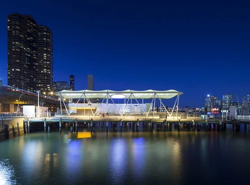 Light wells illuminate a ferry terminal designed by Sheila Kennedy.