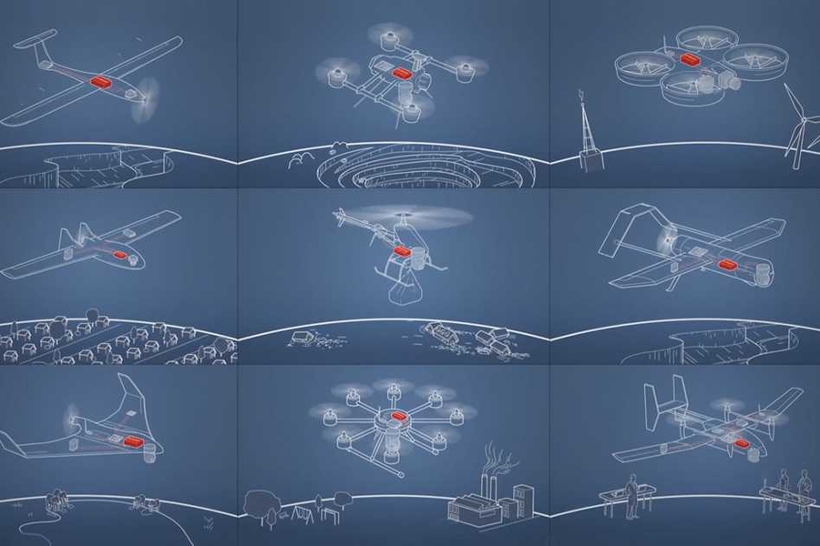 Airware's autopilot device (red box) can be installed in commercial drones to collect data from various components, such as sensors, cameras, actuators, and communication devices. Software lets manufacturers pick and choose which components to add, and lets users plan and monitor missions in real time. 