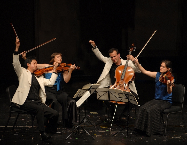 During a two-year residency at MIT, the chamber music ensemble Jupiter Quartet is performing Beethoven's foundational String Quartets — a rare opportunity for audiences to experience the whole cycle, which charts the growth of Beethoven's vision over a lifetime. Formed in 2001, the Jupiter consists of violinists Nelson Lee and Megan Freivogel, violist Liz Freivogel, and cellist Daniel McDonough.