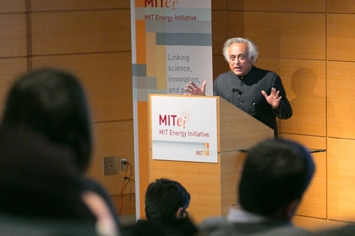 Former Indian Minister for Rural Development Jairam Ramesh speaks at the MITEI Energy Colloquium on Oct. 6th at MIT.