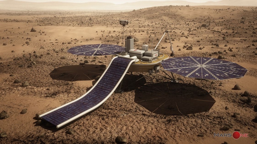 An artist's rendering of a Mars Lander, which will transport the first settlers to the Martian surface.