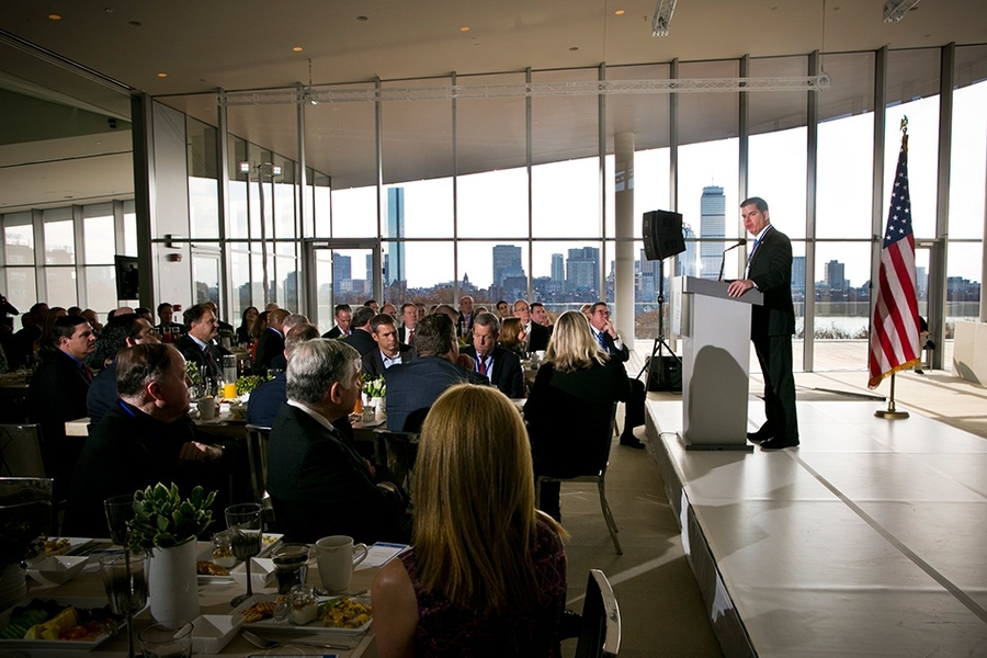 Boston Mayor Marty Walsh at the podium.