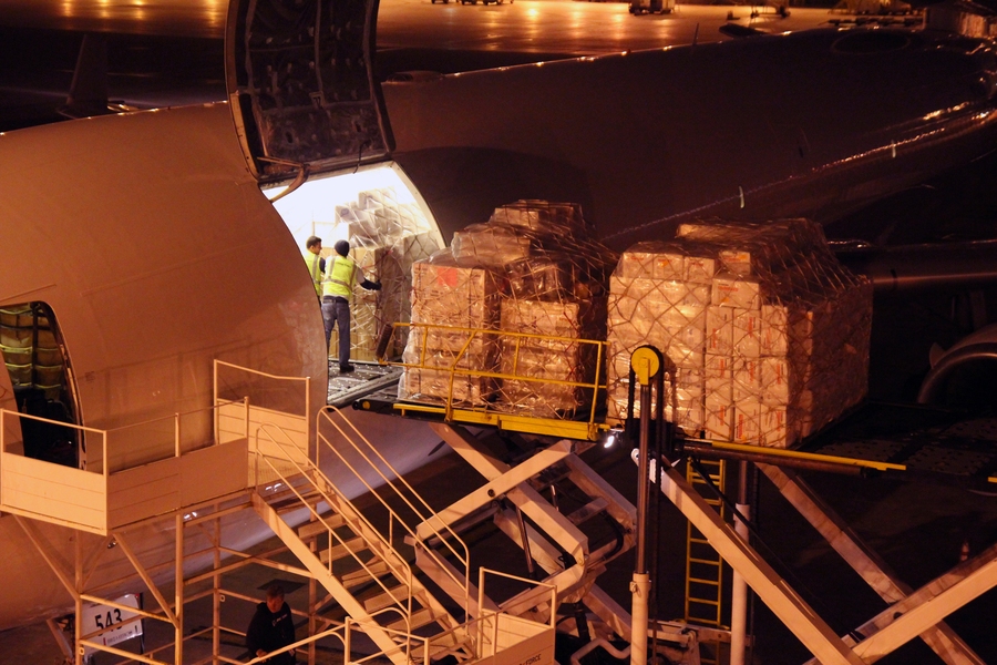 Pallets being loaded into a plane donated by AirLink in Miami, Florida, on Jan 11. Airlink, the NGO that provided the air transportation, collaborated with the ACCEL logistics team to secure cargo space. Most of the space was taken up by the ACCEL shipment, but spare capacity was made available to other humanitarian organizations. Airlink has received a grant from the Paul G. Allen Family Foundati...