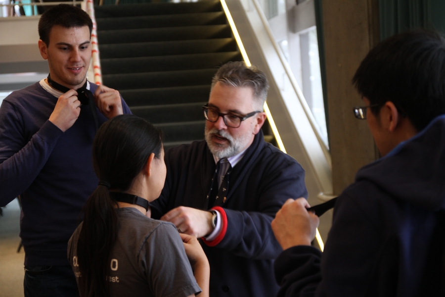 Learning how to tie a tie is a popular activity at MIT Charm School.