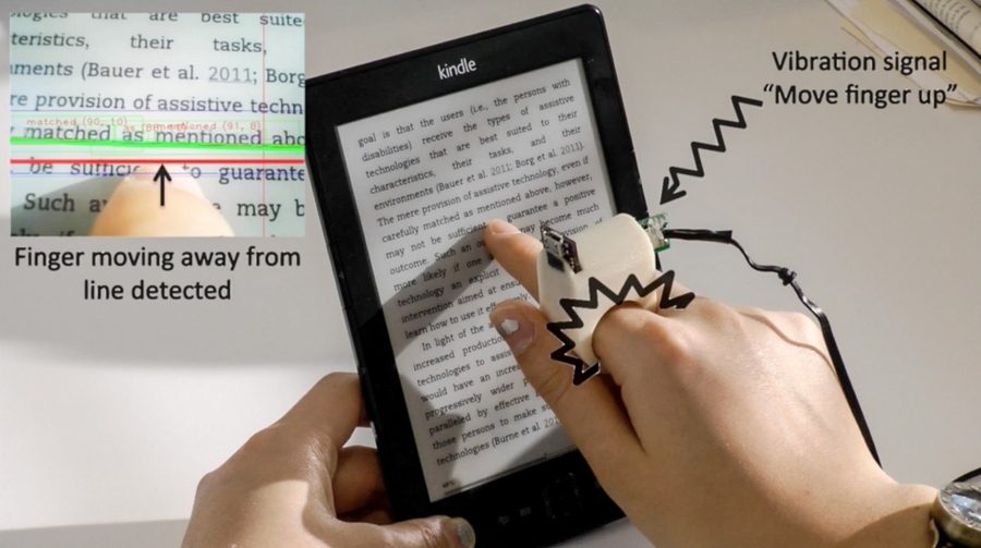 Researchers at the MIT Media Lab have created a finger-worn device with a built-in camera that can convert text to speech for the visually impaired.  