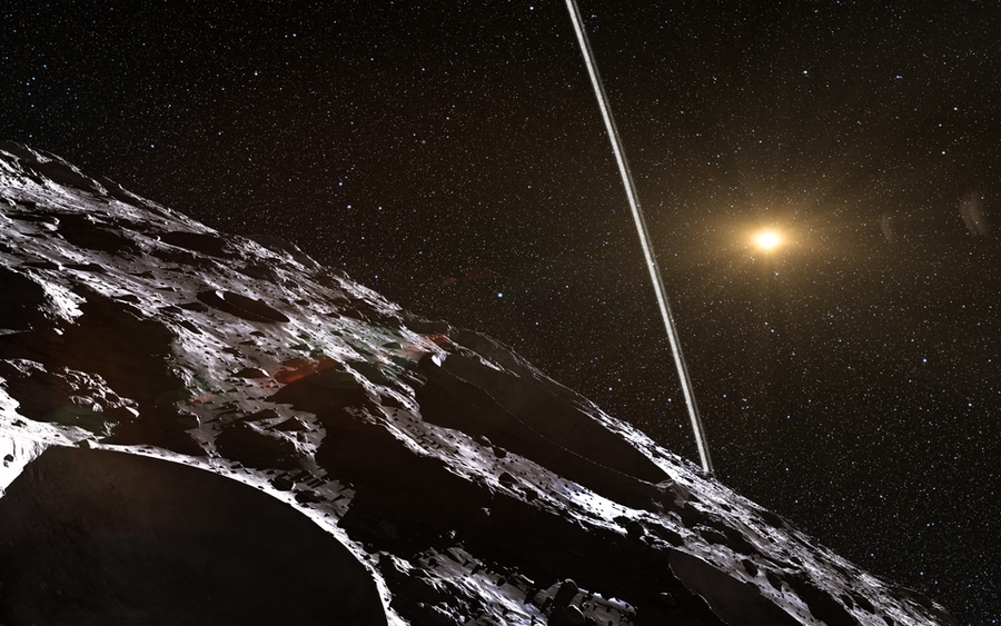Artist impression of rings around a dark moon far from the sun