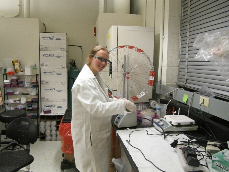 Freshman Mikayla Murphy analyzes samples collected from the field and into the lab.