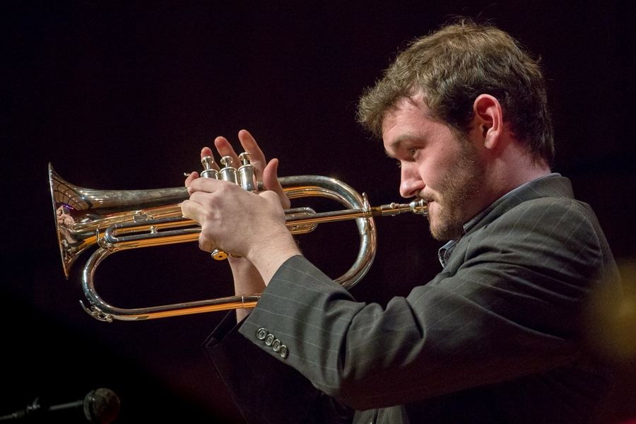A horn player for MIT Festival Jazz Ensemble