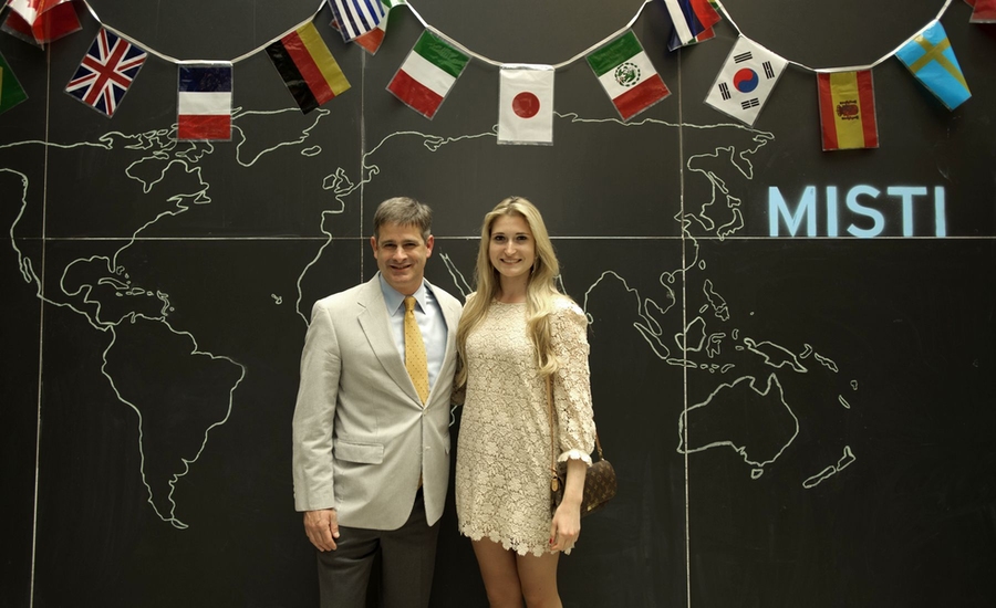 At the MISTI Excellence Awards ceremony on June 5, Chappell Lawson, director of MISTI and associate professor of political science, congratulated award winner Caroline Shinkle ’15.  