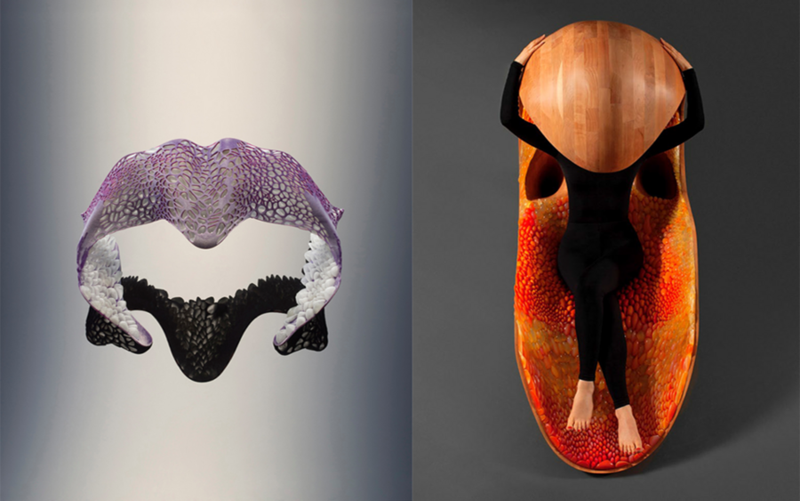 Materials science Professor W. Craig Carter partners frequently with associate professor of media arts and sciences ‪Neri Oxman to create nature-inspired sculptural objects. Oxman‬’s “Remora” corset (left) was designed and 3-D printed in collaboration with Carter and Joe Hicklin of The Mathworks. Oxman designed the “Gemini” chair (right) with Carter and Stratasys. The wood structure ...