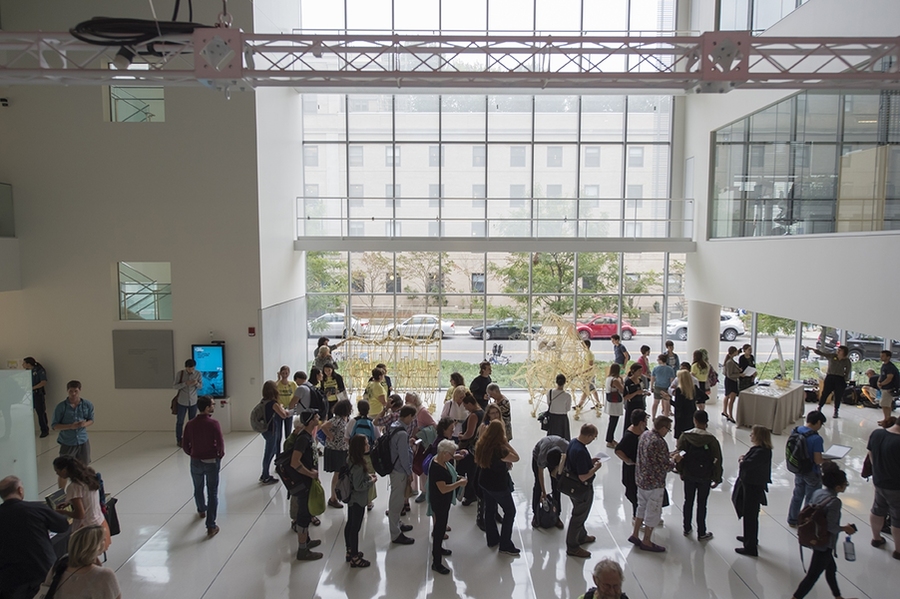 Theo Jansen's Strandbeest wows onlookers at the MIT Media Lab.