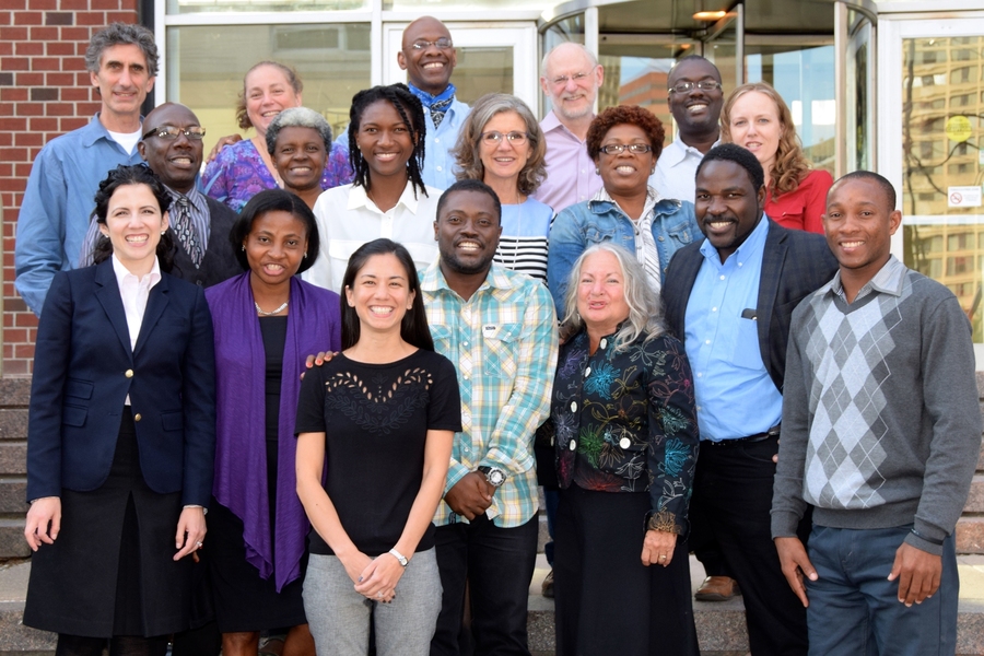 Members of the MIT-Haiti Initiative include (bottom row, l-r) Lourdes Alemán, Sonide Alcin, Lilen Uchima, Jimmy Fedna, Judith Leonard, Paul Belony, Adler Thomas; (middle row, l-r) Yvon Lamour, Guerda Jean-Guillaume, Marie Kenny Rodney, Glenda Stump, Étrenne François-Joseph, Alison Brauneis; (top row, l-r): Jeremy Orloff, Kirky DeLong, Michel DeGraff, Haynes Miller, and Jean Genis Dorvilien.
