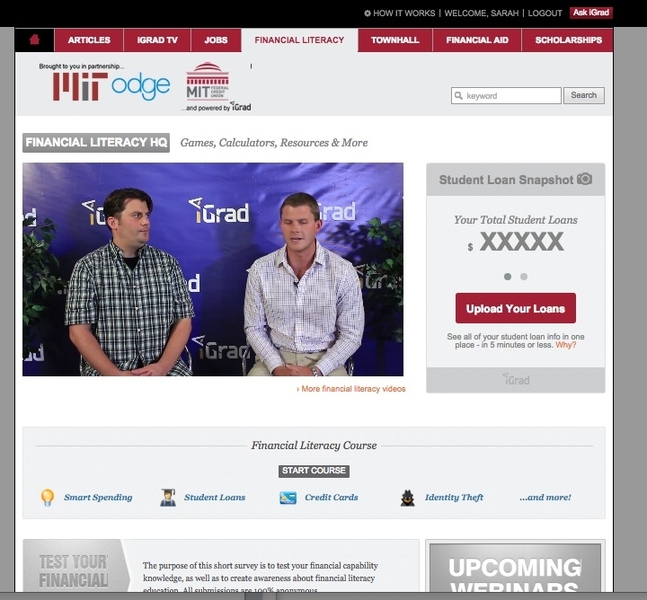 View of the new iGrad financial literacy online portal. 