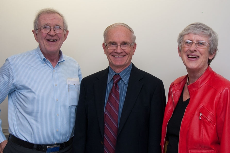 Left to right: Bert Forbes, Edgerton Center Director J. Kim Vandiver, and Candace Forbes 
