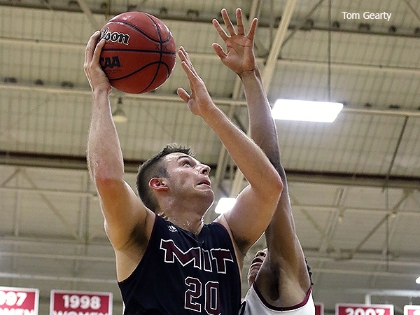 Senior Justin Pedley scored with two seconds remaining to give MIT a 49-47 win over Fitchburg State and move the Engineers' record to 4-1 this season.