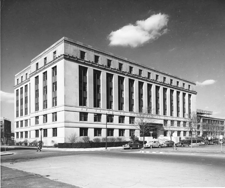 A 1950 photograph of the newly renovated and renamed Morris and Sophie Chang Building