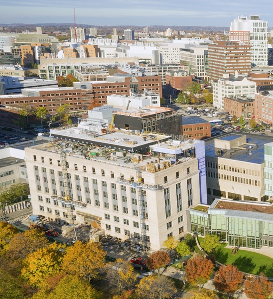 The Morris and Sophie Chang Building (foreground left) borders the vibrant Kendall Square technology hub.