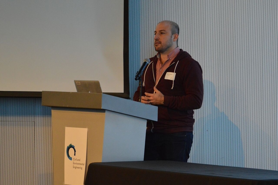 Professor and event co-organizer Otto Cordero presents his work, "Microbial communities as multi-scale systems."