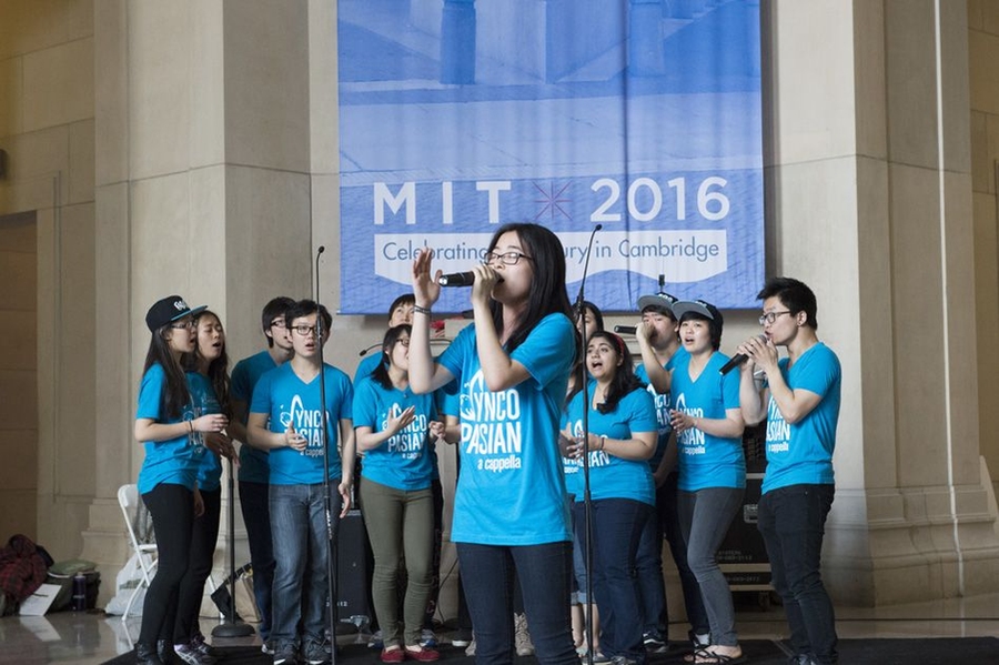 MIT singing group SyncoPasian performed a cappella in Lobby 7 during Saturday’s festivities.