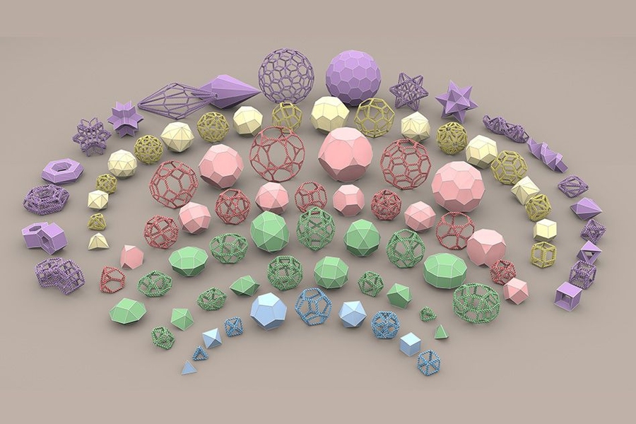 3D surface- versus DNA-based renderings of diverse DNA nanoparticles designed autonomously by the algorithm DAEDALUS.