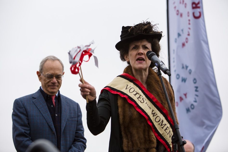 Martha Eddison Sieniewicz, special assistant to the president at MIT, dressed as suffragist and philanthropist Katharine Dexter McCormick, Class of 1904. 