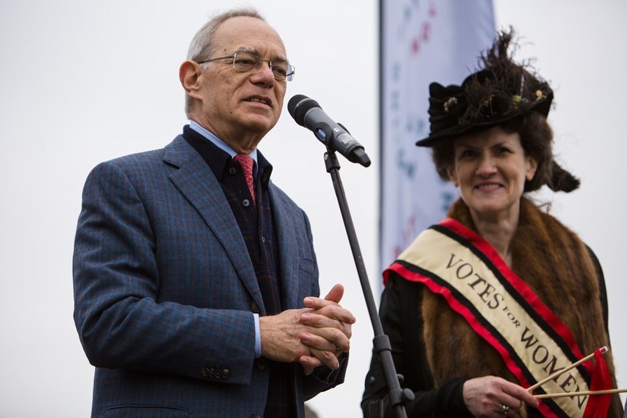 MIT President L. Rafael Reif speaks after the procession and competition. 
