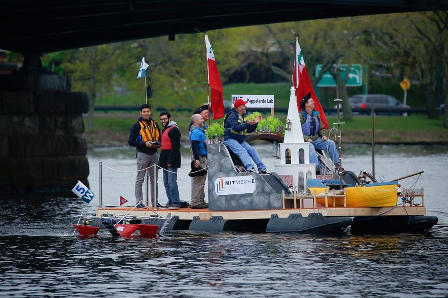 The Pappalardo Lab’s award-winning entry in the "Crossing the Charles" competition featured an obstacle course designed for robots, from MIT Course 2.007.
