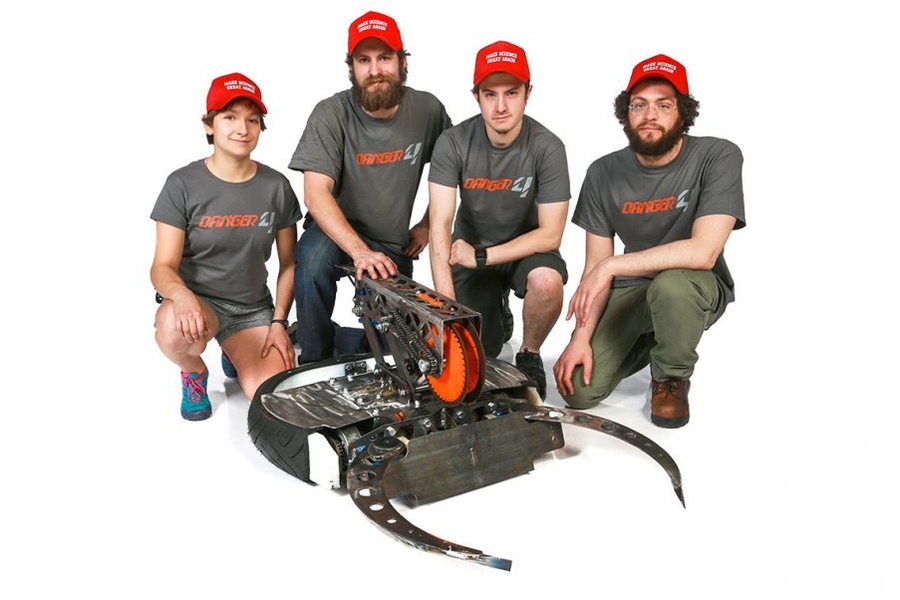 (Left to right) The RoadRash team includes: Cheetiri Smith ’14; Frederick Moore ’13; research engineer Dane Kouttron; and Julian Merrick ’12. 
