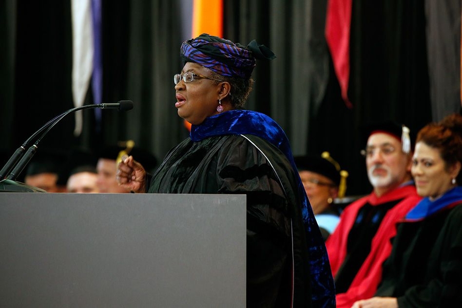 Ngozi Okonjo-Iweala MCP ’78, PhD ’81 told doctoral graduates their degree “confers a certain confidence in how to approach problems.” 