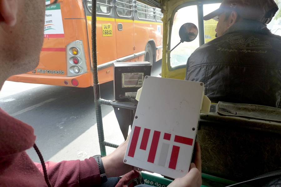PhD candidate David Hagan frequently takes his sensor on rides around Delhi in one of the ubiquitous auto-rickshaws that fill the Indian capital’s streets. Rickshaw drivers and passengers are exposed to some of the highest levels of air pollution in the world.